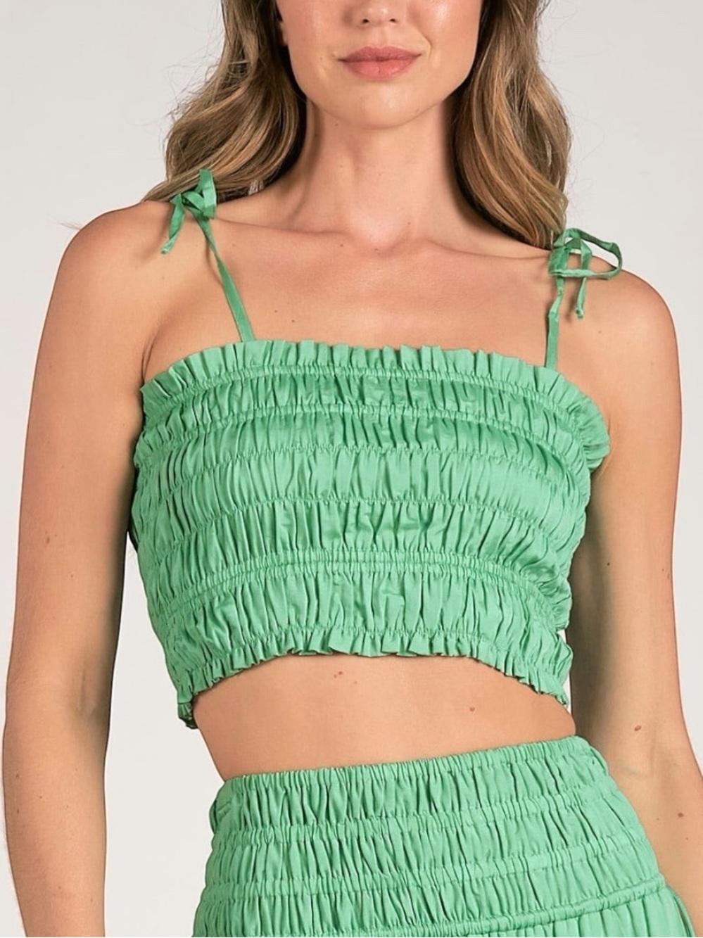 NEW Elan Lili Beaded Tie Straps Smocked Cropped Tube Top in Mint Women’s Size S